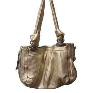 B Makowsky Gold Leather Tote Bag